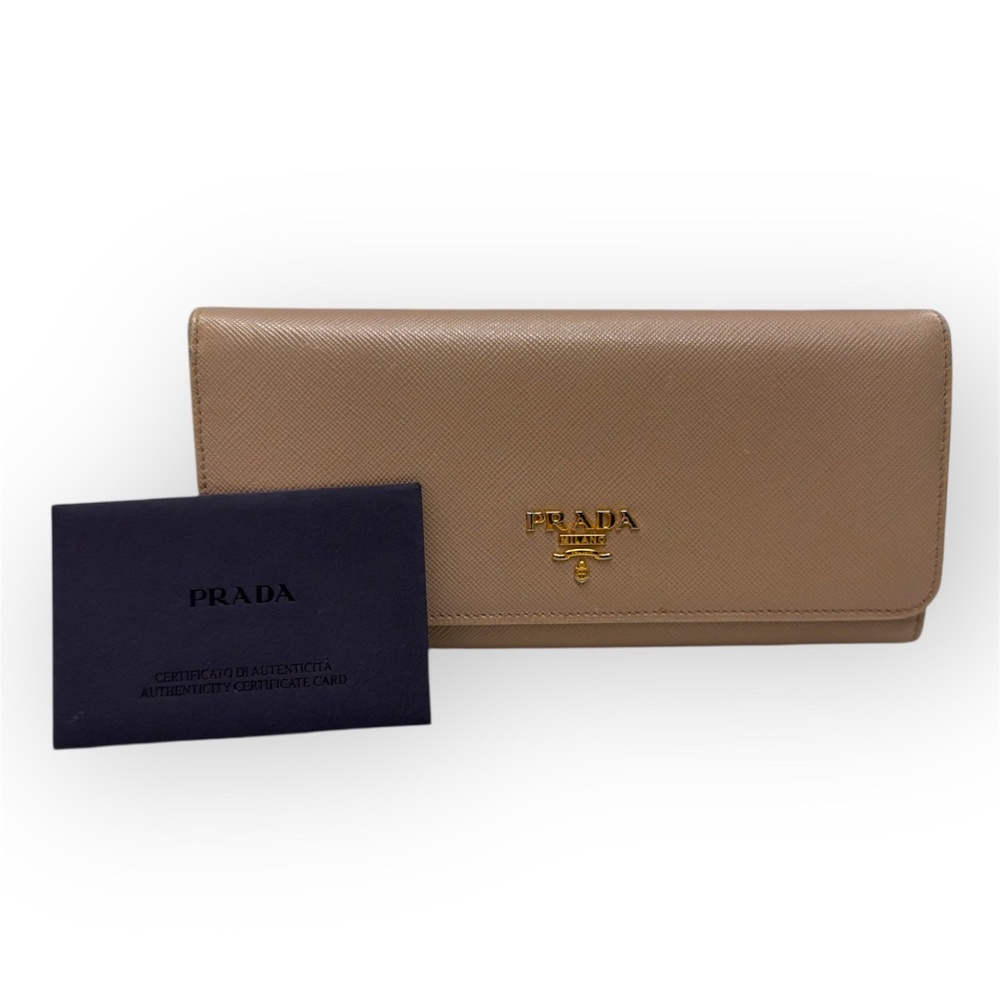Authentic PRADA Saffiano Metal Continental Flap Wallet Cammeo